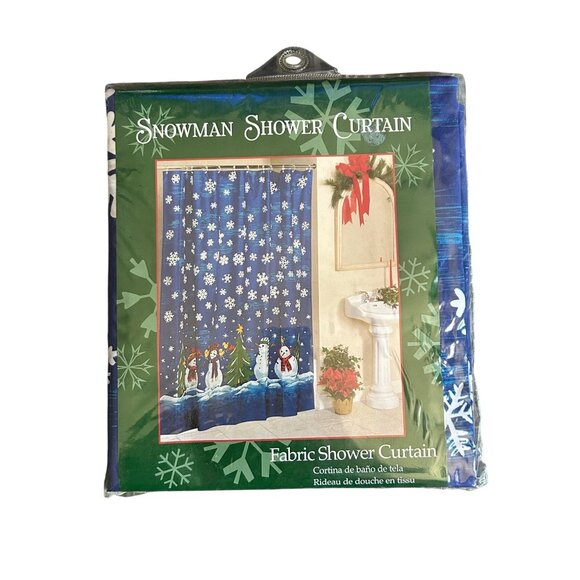 Snowman Shower Curtain 70" X 72" 100% Polyester Blue & White Winter Theme christ - Picture 1 of 2